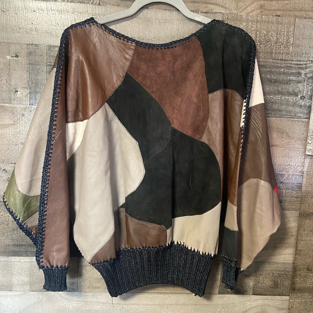 Vintage handmade Patchwork Leather Sweater in Multicolor ladies oversized small - Picture 2 of 8